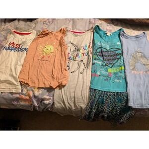 Girls Size 7/8 Short Sleeve Shirts, Dress And PJ Dress